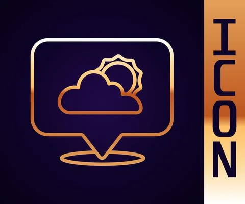 Gold line Location cloud icon isolated on black background. Vector Stock Illustration