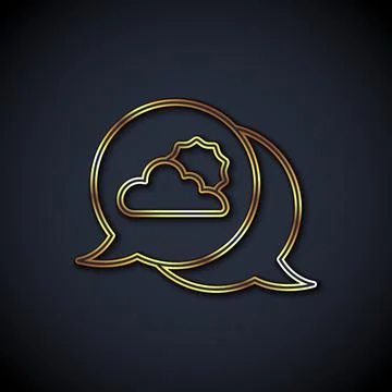 Gold line Location cloud icon isolated on black background. Vector Stock Illustration