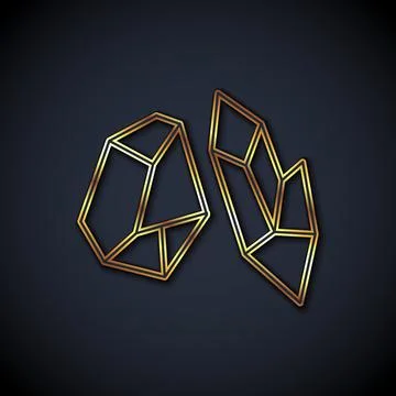 Gold line Magic stone icon isolated on black background. Fantasy crystal Illustrazione stock