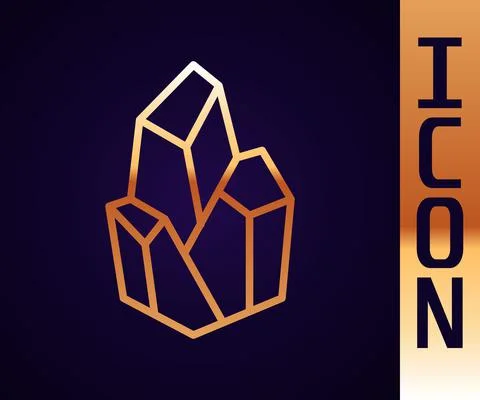 Gold line Magic stone icon isolated on black background. Fantasy crystal Stockillustratie