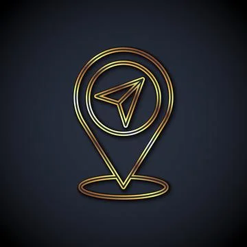 Gold line Map pin icon isolated on black background. Navigation, pointer, l.. Stock Illustration