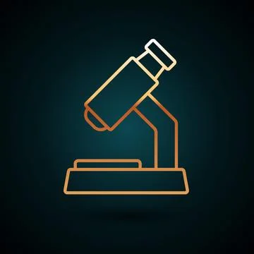 Gold line Microscope icon isolated on dark blue background. Chemistry, phar.. Stock Illustration