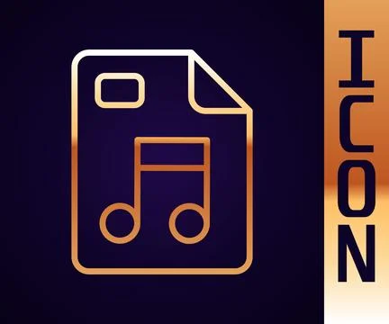 Gold line MP3 file document. Download mp3 button icon isolated on black Illustrazione stock