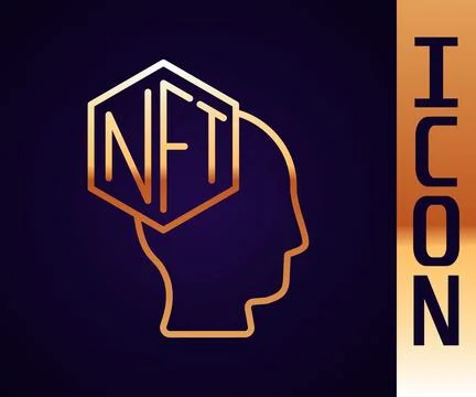 Gold line NFT Digital crypto art icon isolated on black background. Non fun.. Stock Illustration