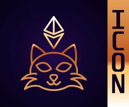 Gold line NFT Digital crypto art icon isolated on black background. Non fun.. Stock Illustration