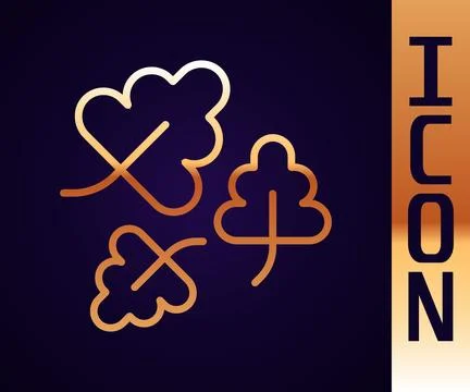 Gold line Oak leaf icon isolated on black background.  Vector Stock Illustration