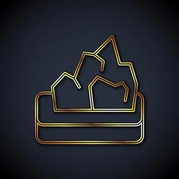 Gold line Ore mining icon isolated on black background.  Vector Stock Illustration