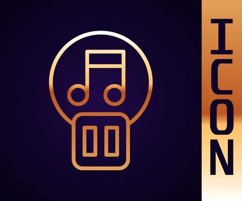Gold line Pause button icon isolated on black background. Vector イラスト素材