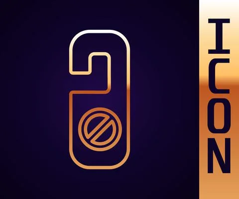 Gold line Please do not disturb icon isolated on black background. Hotel Door Stockillustratie