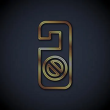 Gold line Please do not disturb icon isolated on black background. Hotel Door Stock Illustration