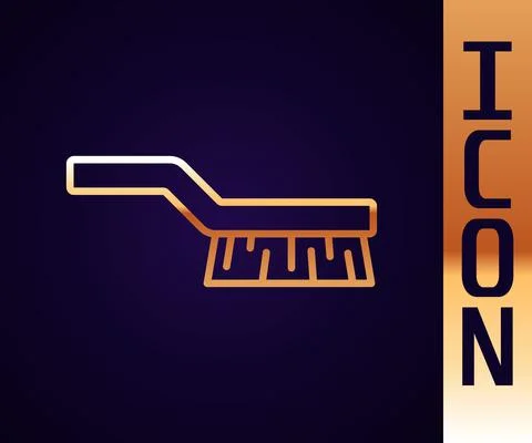 Gold line Pool table brush icon isolated on black background. Biliard table Stock Illustration