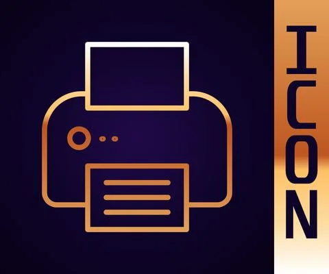 Gold line Printer icon isolated on black background. Vector Stock Illustration