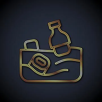Gold line The problem of pollution of the ocean icon isolated on black Stock Illustration