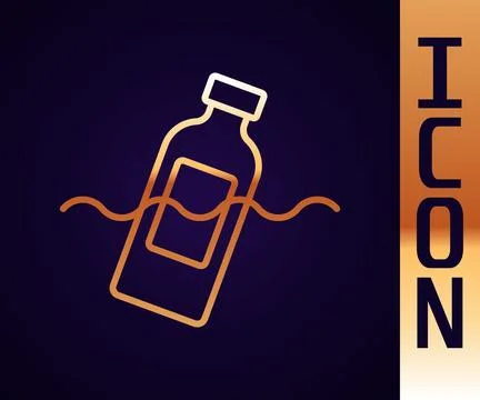 Gold line The problem of pollution of the ocean icon isolated on black back.. Stock Illustration