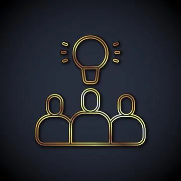 Gold line Project team base icon isolated on black background. Business analysis Illustrazione stock