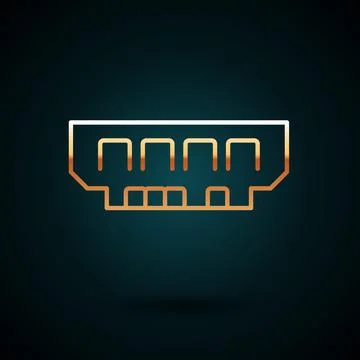 Gold line RAM, random access memory icon isolated on dark blue background Stock Illustration