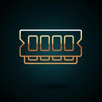 Gold line RAM, random access memory icon isolated on dark blue background イラスト素材