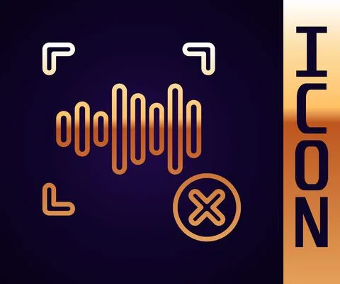 Gold line Rejection voice recognition icon isolated on black background. Voice Stock Illustration
