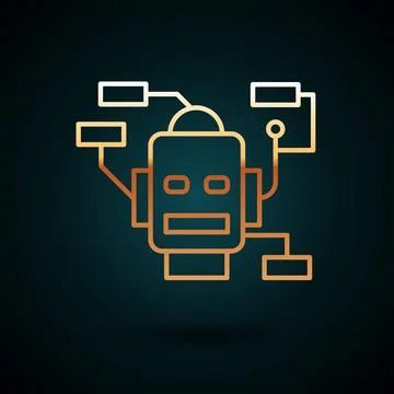 Gold line Robot icon isolated on dark blue background. Artificial intelligence Illustrazione stock