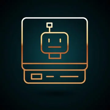Gold line Robot icon isolated on dark blue background. Artificial intelligence Illustrazione stock