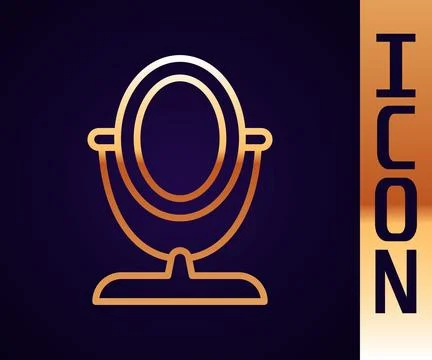 Gold line Round makeup mirror icon isolated on black background.  Vector Illustrazione stock