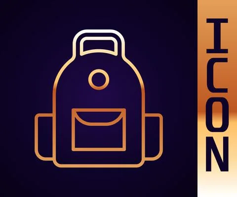 Gold line School backpack icon isolated on black background. Vector 스톡 일러스트