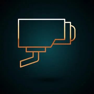 Gold line Security camera icon isolated on dark blue background. Vector Stock Illustration
