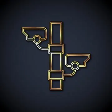 Gold line Security camera icon isolated on black background. Vector Stock Illustration