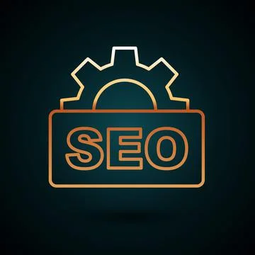 Gold line SEO optimization icon isolated on dark blue background. Vector 스톡 일러스트