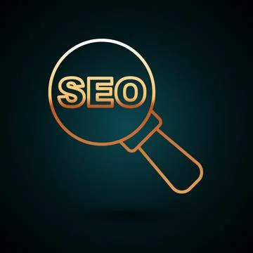 Gold line SEO optimization icon isolated on dark blue background. Vector イラスト素材