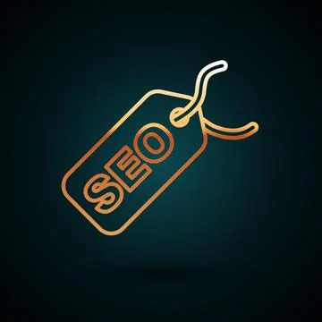 Gold line SEO optimization icon isolated on dark blue background. Vector Illustrazione stock