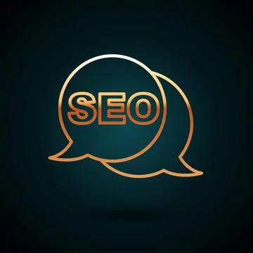 Gold line SEO optimization icon isolated on dark blue background.  Vector Illustrazione stock