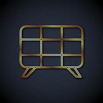 Gold line Solar energy panel icon isolated on black background.  Vector Stock Illustration