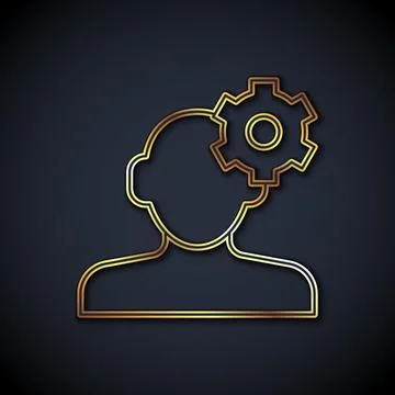 Gold line Solution to the problem in psychology icon isolated on black Stock Illustration