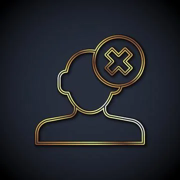 Gold line Solution to the problem in psychology icon isolated on black back.. Illustrazione stock