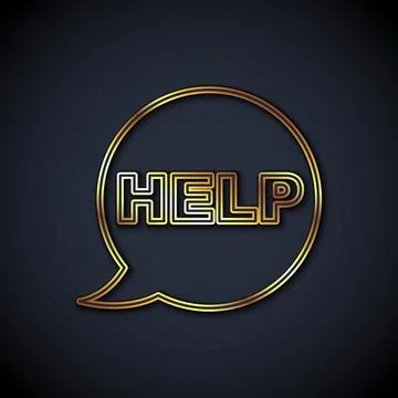 Gold line Speech bubble with text Help icon isolated on black background. Vector イラスト素材