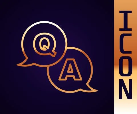 Gold line Speech bubbles with Question and Answer icon isolated on black Illustrazione stock