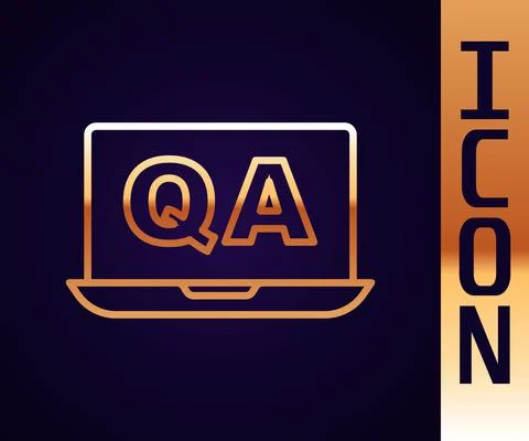 Gold line Speech bubbles with Question and Answer icon isolated on black Illustrazione stock