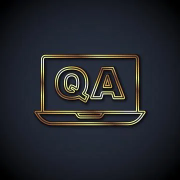 Gold line Speech bubbles with Question and Answer icon isolated on black Stock Illustration