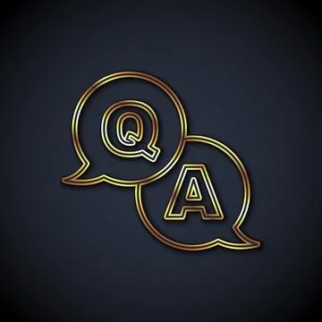 Gold line Speech bubbles with Question and Answer icon isolated on black Illustrazione stock