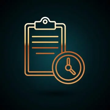 Gold line Sport training program or fitness plan icon isolated on dark blue 스톡 일러스트