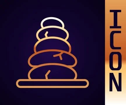 Gold line Stack hot stones icon isolated on black background. Spa salon acc.. Illustrazione stock
