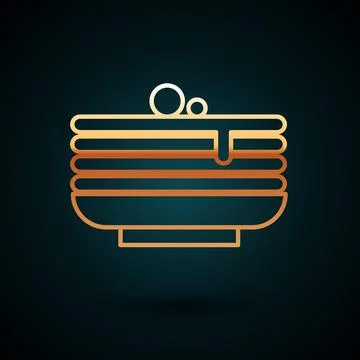 Gold line Stack of pancakes icon isolated on dark blue background. Baking with Illustrazione stock