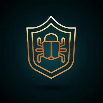 Gold line System bug concept icon isolated on dark blue background. Code bug Stock Illustration