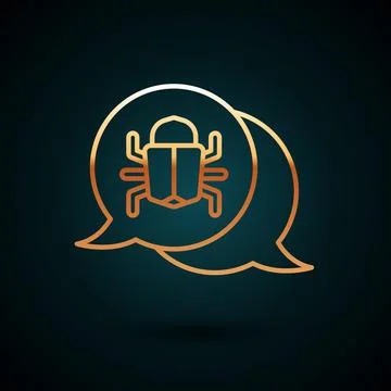Gold line System bug concept icon isolated on dark blue background. Code bug Stock Illustration