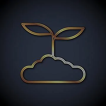 Gold line Tea leaf icon isolated on black background. Tea leaves. Vector Illustrazione stock