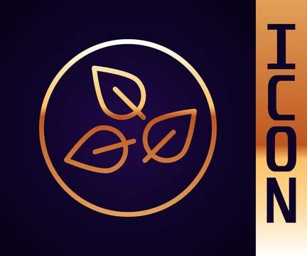 Gold line Tea leaf icon isolated on black background. Tea leaves.  Vector Stock Illustration