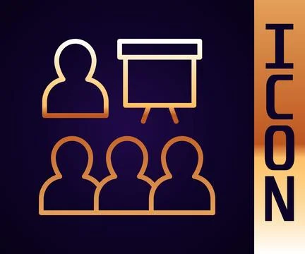 Gold line Training, presentation icon isolated on black background.  Vector Stock Illustration
