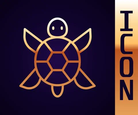 Gold line Turtle icon isolated on black background. Vector Stock Illustration