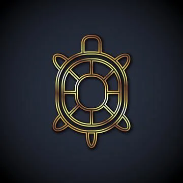 Gold line Turtle icon isolated on black background. Vector Illustrazione stock